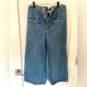 Free people boho wide leg jeans with buckle